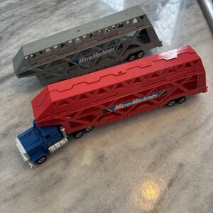 Galoob VTG Micro Machines Big Rig Hauler Car Carrier Blue W/Semi With 2 Trailers